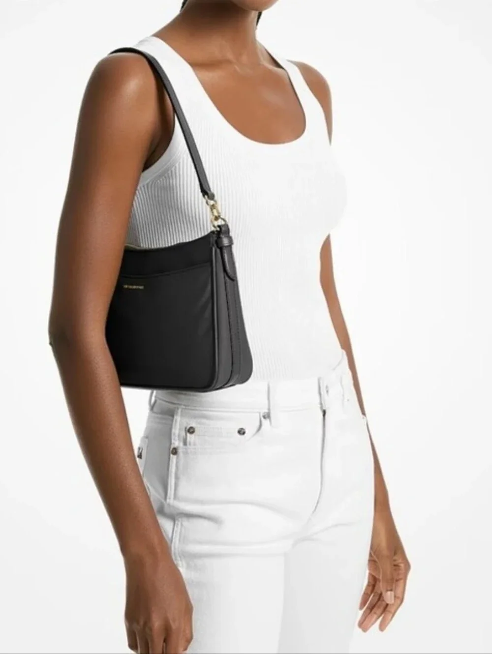 Michael Kors Recycled Nylon Jet Set Shoulder Bag W Crossbody Strap, Black Med